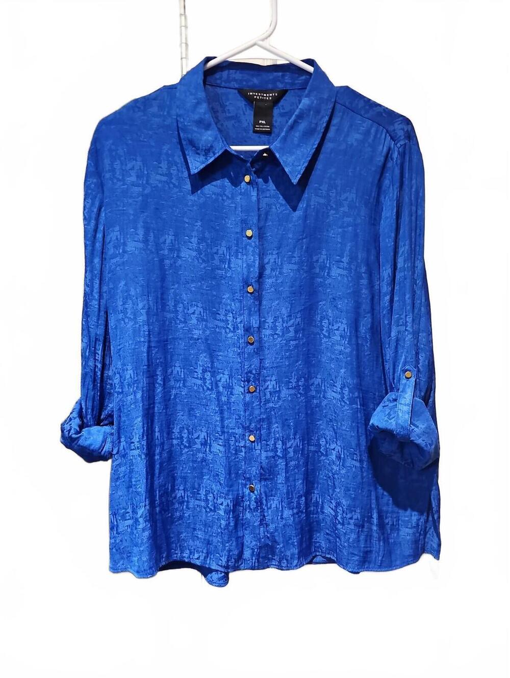 Investments Electric Blue Roll Tab Long Sleeve Button Down Shirt XL Petite